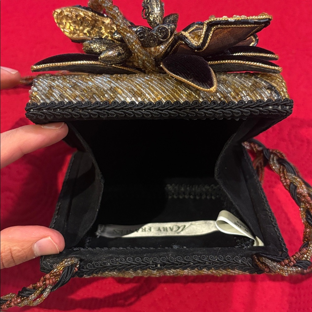 MARY FRANCES Bag Clutch Beaded rare Purse shoulder handbag Gold Flowers jeweled - Picture 14 of 17